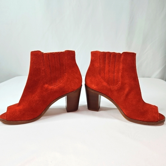 Rowen Peep Toe Stack Block Heel Booties Red/Orange Sz 6 - Picture 8 of 9
